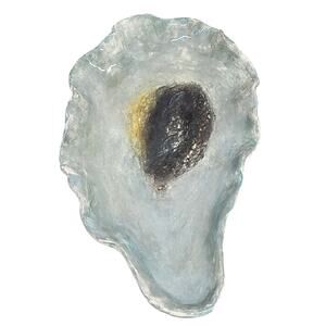 Unique Artisan Signed KP Ceramic Bluegray Gold Black Oyster Platter 11.5" x 7.5"